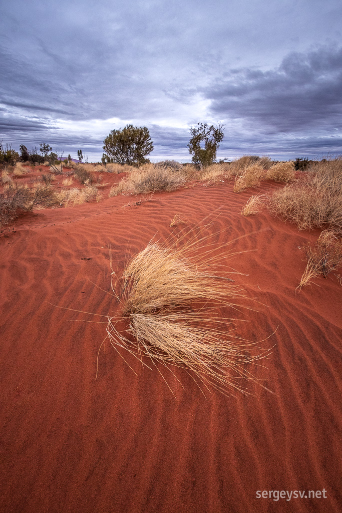 The sand looks even redder when it's cloudy.