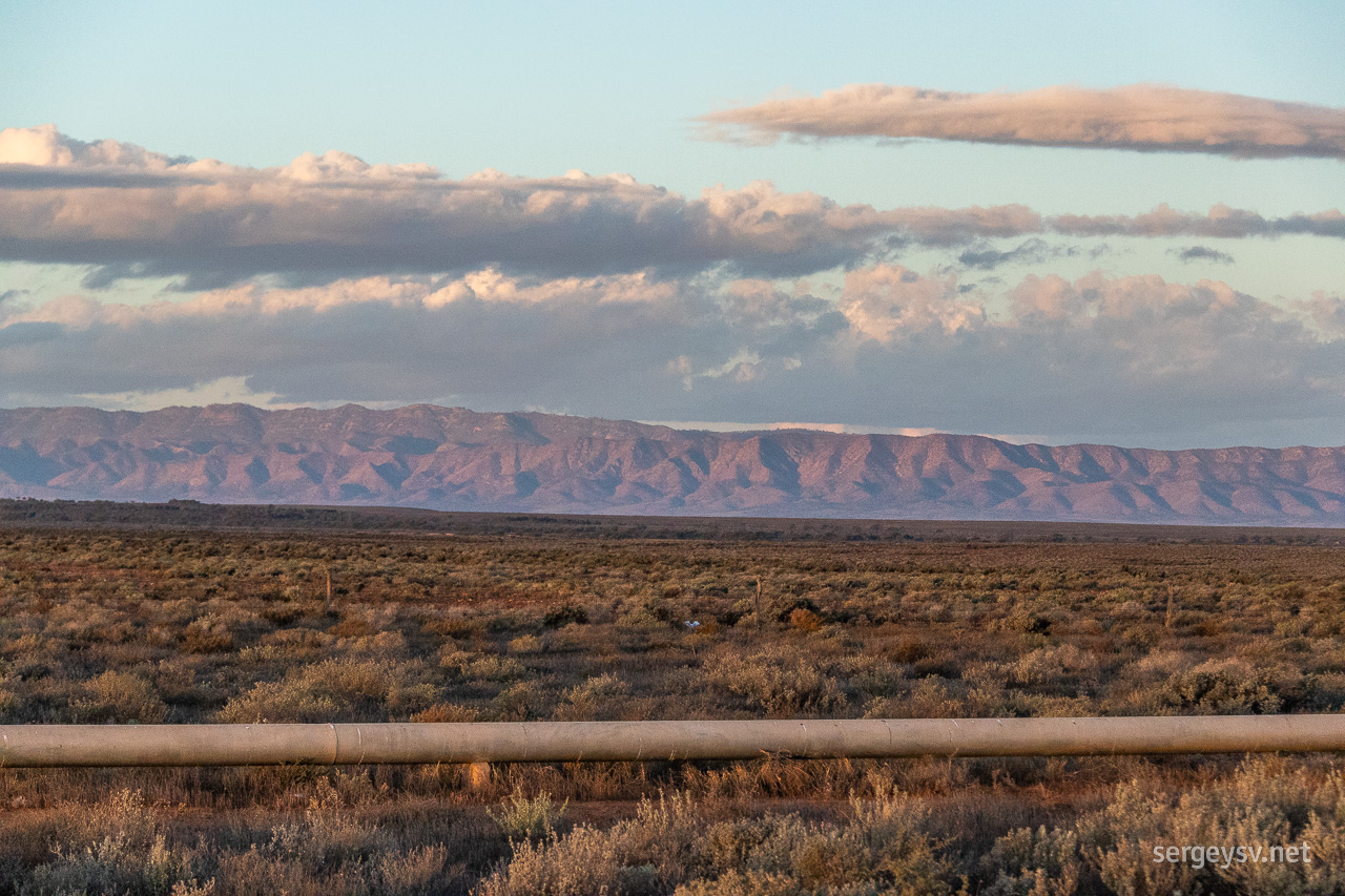 The Flinders Ranges and the water pipe.