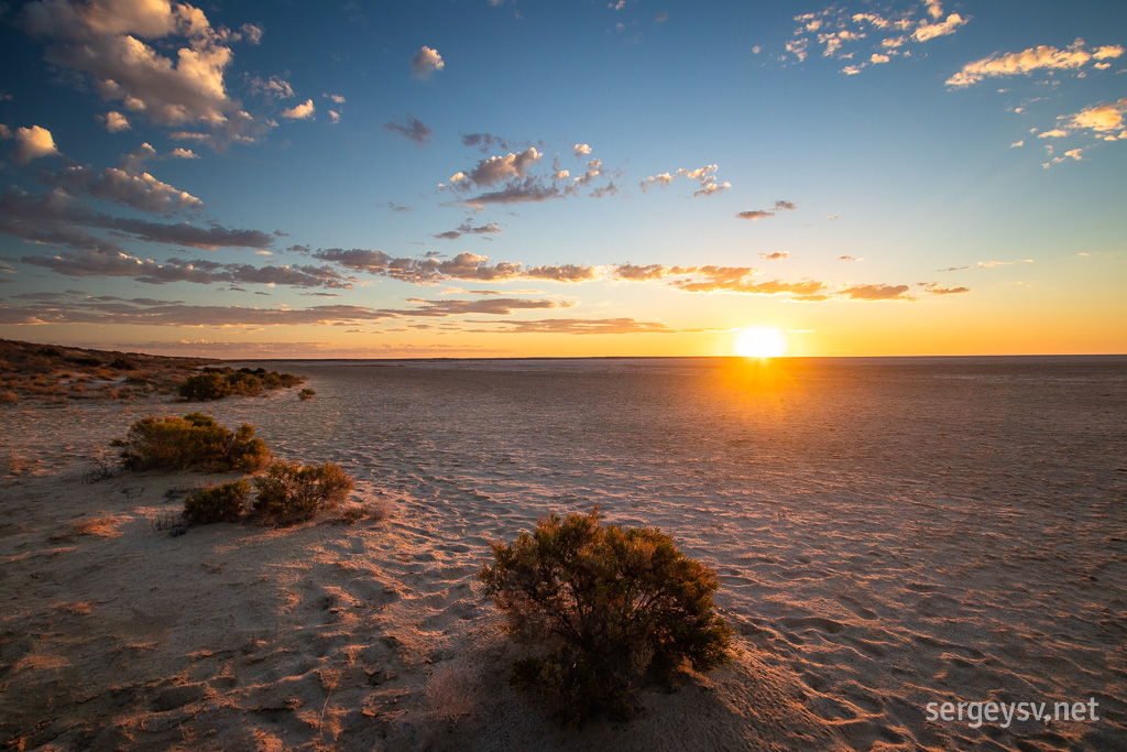 Sun sets over Lake Eyre.