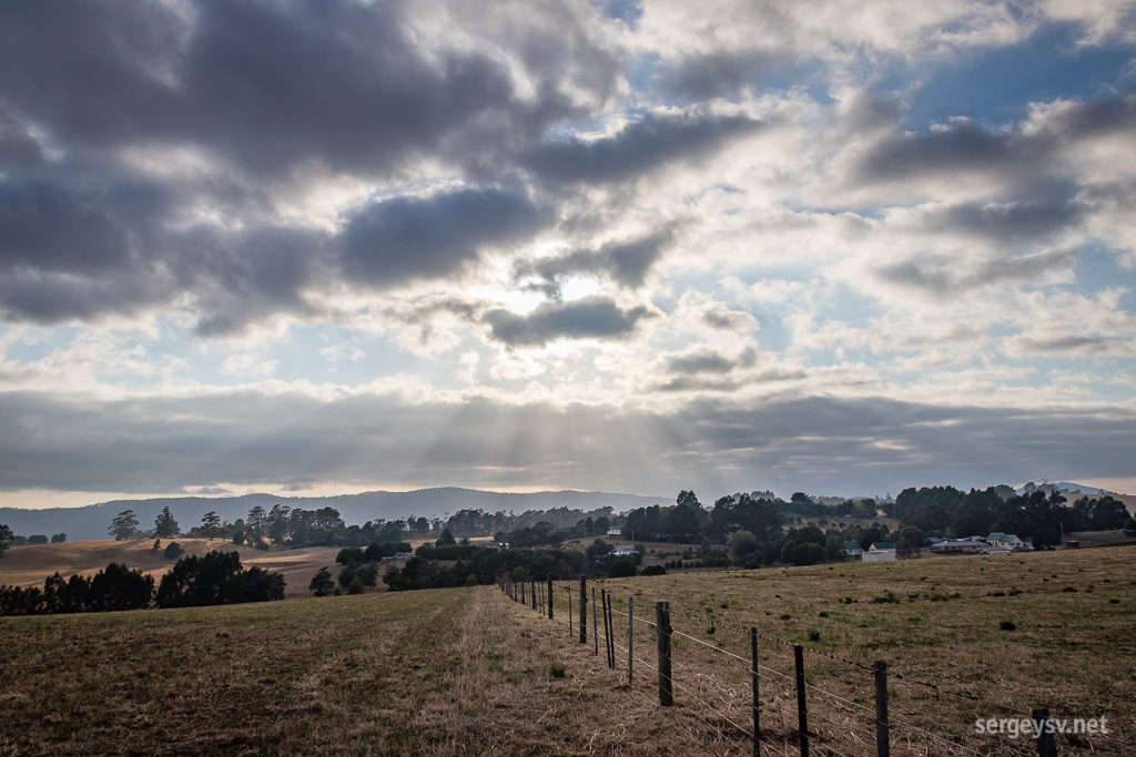 Tasmanian morning, cloudy but sunny.