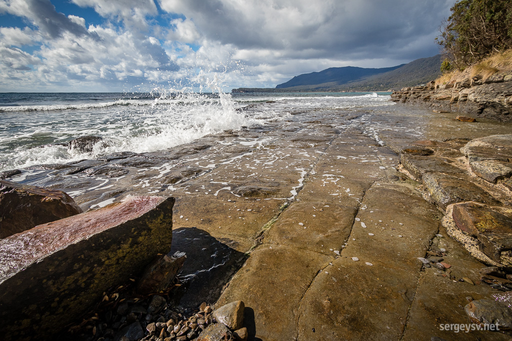 Cool rocks and cooler surf.