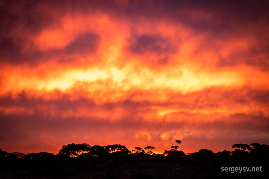 The sky catches fire.